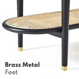 Harmati Table basse pour salon – Table d'appoint noire avec rangement, tables modernes du milieu du siècle, pieds en bois massif et rotin naturel