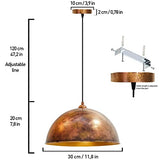 bamyum Suspension Luminaire en Metal de 30 cm, Plafonnier Vintage Peinte à la Main, Lustre Salon, Cuisine, Chambre, Salle à Manger, Couloir, Lampe Ronde E27, Suspension Luminaire, Éclairage Ton Cuivré