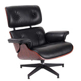 Fauteuil Lounge et Ottoman en Cuir Haut de Gamme, avec Cuir de Haute qualité, Fauteuil en Cuir, avec Ottoman, (Blanc, Noir), en Bois de Rose, Noyer ou frêne (Noir, Palissandre)