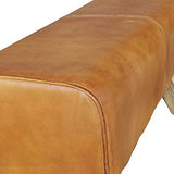 FineBuy Banc Bois Massif Cuir 90 x 43 x 30 cm Style rétro | Rembourré Banc | Banc en Cuir Salle à Manger Brun | Petit Banquette de lit Cuir véritable Banc Couloir