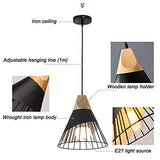 Lustre LED Moderne Simple Cuisine Salon Couloir Suspension Luminaire Créatif Forme de Cône Fer Cage E27 La Longueur est 25CM Haut est 30CM(Noir)2 pièces