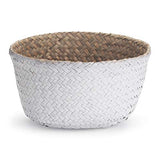 Panier Jonc De Mer Rangement Panier Plante Seagrass de Fleur Corbeille en Paille (22 x 20 cm, Naturel + Blanc)