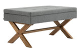 CLP Banquette Namaro en Tissu I Banc avec Pieds Carrés en Bois De Caoutchouc I Bout De Lit avec Espace De Rangement, Couleur:Gris, Couleur du Cadre:Antique Clair