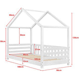 [en.casa] Lit d'enfant Design Forme Maison avec Barrière de Protection Anti-Chutes Lit Cabane avec Sommier à Lattes Construction Robuste Bois de Pin 160 x 80 cm Blanc Mat Laqué