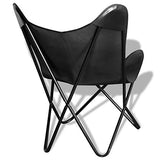 vidaXL Chaise Papillon Cuir Véritable Noir Fauteuil Salon Chambre Maison