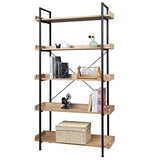 WOLTU Étagère de Rangement Bibliothèque en Bois et Métal à 5 Niveaux, Style Industriel 91x25,5x173 cm, Noir+ Chêne Clair RGB12hei