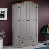 IDIMEX Armoire Ramon penderie pour vêtements en pin Massif Gris et Brun avec 2 Portes et 1 tiroir, Meuble de Chambre Style Mexicain en Bois dim 100 x 190 x 51 cm