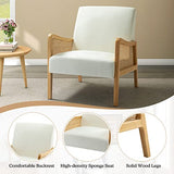Chaise d'appoint moderne du milieu du siècle chaises rembourrées en velours avec tricot en bambou fauteuil confortable en tissu de lin avec accoudoirs en rotin pour salon,Blanc