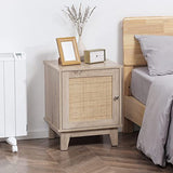 HOMCOM Table de Chevet Table de Nuit en cannage Style bohème avec 1 Placard 48 x 40 x 58 cm - Bois Naturel