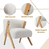 Wahson Fauteuil Salon, Fauteuils de Salon en Fausse Fourrure Fauteuil Relax avec Coussin Épais Fauteuil Chambre en Bois, Fauteuil pour Chambre/Salon, Blanc