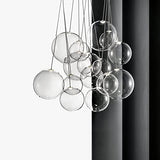 Euone_Clothes Suspension Boule de Verre Moderne à 3 Lumières à DEL, Groupe de Lampes Suspendues Luminaire de Plafond d'îlot de Cuisine Simple Lustre de Salle à manger (Transparent) GYDD-0718-1