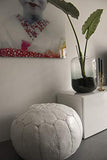 Pouf Artisanal Marocain en Cuir Véritable Fait Main - Vendu Rembourré - Repose-Pied, Coussin de Sol, Ottoman (Blanc)