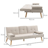 HOMCOM Canapé Convertible 3 Places Design scandinave Inclinaison Dossier réglable 3 Niveaux Dossier Centrale Rabattable 2 Porte-Verres Bois Massif Lin Beige