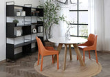 Meubletmoi Table de Repas Ronde 120 cm Plateau en céramique Blanc marbré et 4 Pieds inclinés Bois Clair - Style scandinave - Lilia