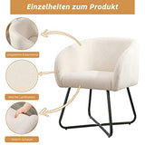 Mingone Fauteuil Simple en Laine d’Agneau Petit Fauteuil Coiffeuse Chaise Pieds en Fer Croisé avec Dossier et Accoudoirs pour Salon Chambre Club Coiffeuse, Blanc