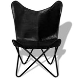 vidaXL Chaise Papillon Cuir Véritable Noir Fauteuil Salon Chambre Maison