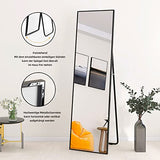 AUFHELLEN Miroir sur Pied 140x50cm avec Cadre en Métal Noir Miroir sur Pied HD Grand Miroir Mural avec Crochets pour Salon, Chambre et Dressing Miroir
