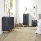 VS Venta-stock Commode Miranda avec 4 tiroirs en Couleur Gris Anthracite, Pieds et façades en Bois Naturel