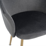 DORAFAIR Fauteuil en Tissu Velours Rétro, Fauteuil rembourré pour Salle à Manger Salon Mobilier Moderne de Bureau,Velours avec Pattes en Métal en Finition Spray Gold,Gris