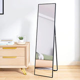 AUFHELLEN Miroir sur Pied 140x50cm avec Cadre en Métal Noir Miroir sur Pied HD Grand Miroir Mural avec Crochets pour Salon, Chambre et Dressing Miroir