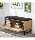Casâme - Banc avec Rangement Chaussures et façade en Rotin - Rangement Malin - Panneaux de Particules, Rotin et Finitions Métal - pour Entrée - L100 cm x L38 x 47 cm