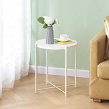 NOGRAX Tables Table d'appoint Ronde en métal for extérieur, Petit canapé d'appoint en métal, Pliable, antirouille et étanche, Plateau Amovible for Salon, Chambre à Coucher, Balcon, Bureau, Blanc