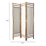 Paravent en Polycoton et Bambou - Naturel - Blanc et Marron - Panneaux en Coton - 160x120 cm