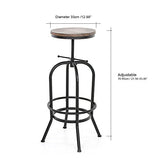IKAYAA Tabouret Bar Industriel | Bois de Pin Naturel et Métal | Marron Rustique et Noir| Hauteur Réglable | Tabouret Haut pour Salon, Salle à Manger, Cuisine
