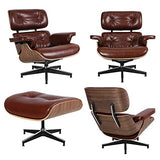 Xin Hai Yuan Chaise Pivotante Mid Century Lounge Chair avec Pouf, Fauteuil Inclinable en Cuir Véritable avec 8 Couches en Bois Massif Et Base en Aluminium Robuste pour Salon, Bureau, Salon