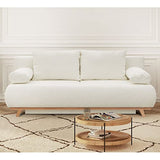 HOMIFAB Canapé Convertible 3 Places avec Coffre de Rangement en Tissu Bouclette écru - Laria