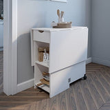 Meerveil Table à Manger Pliable, Table de Cuisine pour Petits Espaces avec 1 Tiroir et 2 Etagères de Rangement, pour Salle à Manger Cuisine, 72 x 120 x 75 cm, Blanc