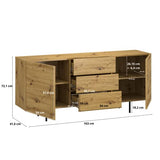Target Home Buffet Loft Oak Wotan 2 portes avec pieds en métal (2 portes et 3 tiroirs)