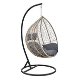Siège Suspendu avec Panier Cadre Coussins Fauteuil Zen pour Intérieur Extérieur Support Solide en Acier Housse Amovible Polyester Capacité de Charge 150 kg Polyrotin Hauteur 195 cm Marron Gris Foncé