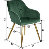 TecTake 800862 Lot de 4 Chaises de Salle à Manger Effet Velours Scandinave Pieds en Acier Dorés Élégant avec Accoudoirs – Diverses Couleurs (Vert Foncé)