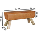 FineBuy Banc Bois Massif Cuir 90 x 43 x 30 cm Style rétro | Rembourré Banc | Banc en Cuir Salle à Manger Brun | Petit Banquette de lit Cuir véritable Banc Couloir