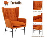 Wahson Grand Fauteuil 1 Place Salon Scandinave Pieds Métal, Chaise Salon en Velour Assise Rembourré Confortable avec Accoudoirs pour Salon/Chambre, Orange
