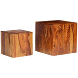 vidaXL 2X Tables Basses Bois Massif de Sesham Table d'Appoint Meuble Salon