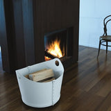 Cadin: Porte bûches en Cuir de Couleur Noir, Panier Sac à bûches, Chariot à Bois, Panier à granulés, Idée Cadeau, Made in Italy, Design Firestyle®.