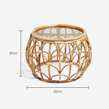 BTFY Table basse en rotin - Table centrale ronde en rotin avec plateau en verre - Table basse en osier - Style bohème et scandinave - Pour salon et salon - Sans assemblage - Gamme Evelyn