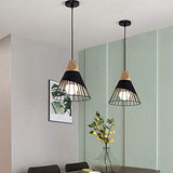 Lustre LED Moderne Simple Cuisine Salon Couloir Suspension Luminaire Créatif Forme de Cône Fer Cage E27 La Longueur est 25CM Haut est 30CM(Noir)2 pièces