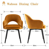 Wahson Lot de 2 Chaise Salle à Manger en Velours Chaise de Cuisine avec Pieds en Métal, Chaise de Salon pour Chambre/Restaurant（Jaune）