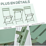 Outsunny Salon de Jardin 2 Personnes - Ensemble Table bistrot Chaise Jardin Pliable - Ensemble bistrot de Jardin - Table Ronde Ø 60 cm avec 2 chaises Pliantes - métal thermolaqué Vert