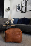 Pouf Carré en Cuir Véritable Fait Main - Vendu Rembourré - Coussin de Sol, Ottoman … (Cognac)