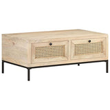 Keyur Table Basse, Table d'Appoint Table d'Appoint Table de Cocktail Table de Centre Table de Canapé Table à Thé Table Basse 90x50x37 cm Bois de Manguier Massif et Cannage Naturel