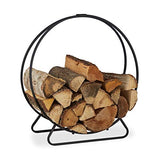 relaxdays 10028773 Cheminée, Range bûches Rond, Acier, étagère Cercle Bois, HxlxP 65x61x26 cm, Noir