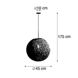 QAZQA Design Lampe Suspension/Lustre/Luminaire/Lumiere/Éclairage grise - Corda 45 Bois/Acier Gris Rond/Globe E27 Max. 1 x 60 Watt/intérieur/Salon/Cuisine