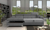 E-MEUBLES Canapé d'angle lit Convertible avec Coffre 4/5 Places - en Tissu -Ronaldo (Beige -Berlin 03, Canapé d'angle Droit)