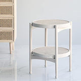 Tables Table d'appoint ronde,Processus de tissage de surface en rotin,Petite table de canapé à 2 niveaux avec rangement,Table de collation Pour le salon, la(Size:18.70 * 18.70 * 21.65in,Color:blanc)