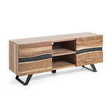 Kave Home - Meuble TV Uxia 160 x 65 cm avec 2 Portes en Bois Massif d'acacia et Pieds en Acier Noir