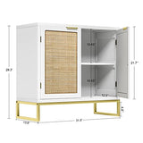 Anmytek Meuble de rangement, buffet, armoire de bar, 2 portes, meuble de cuisine, buffet avec rotin naturel, blanc, H0013